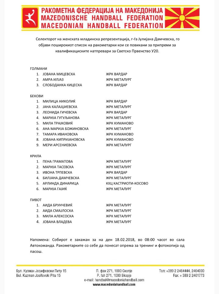 Три ракометарки од Куманово на репрезентативниот список